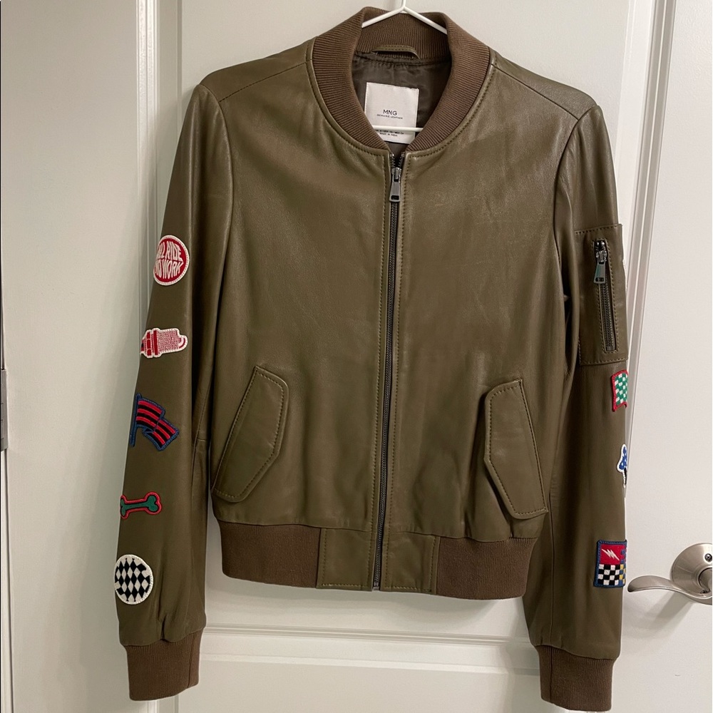 Mango kaki leather jacket